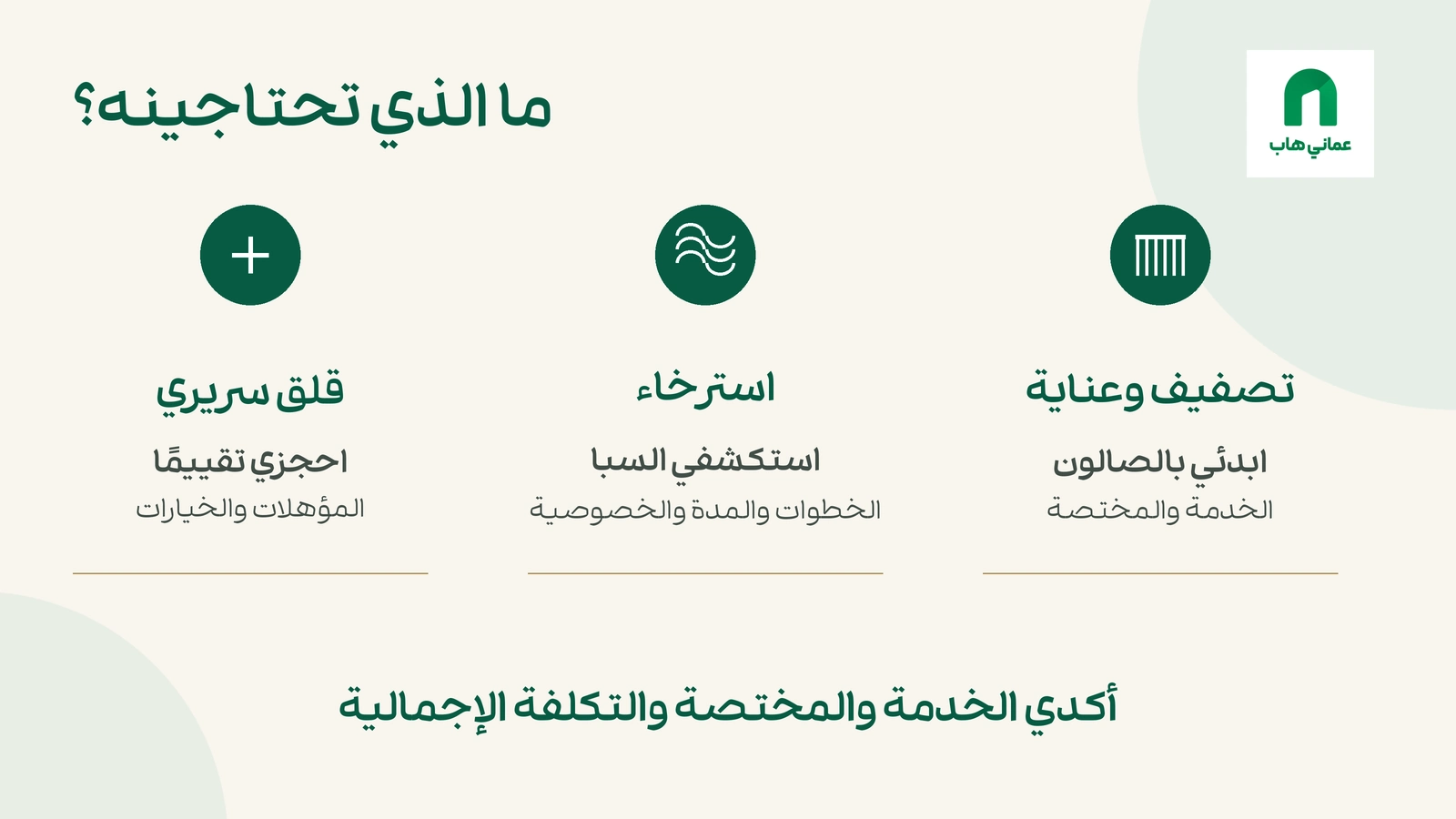 دليل اختيار أصلي: تصفيف معتاد أو استرخاء أو تقييم سريري، ثم تأكيد الخدمة والمؤهلات